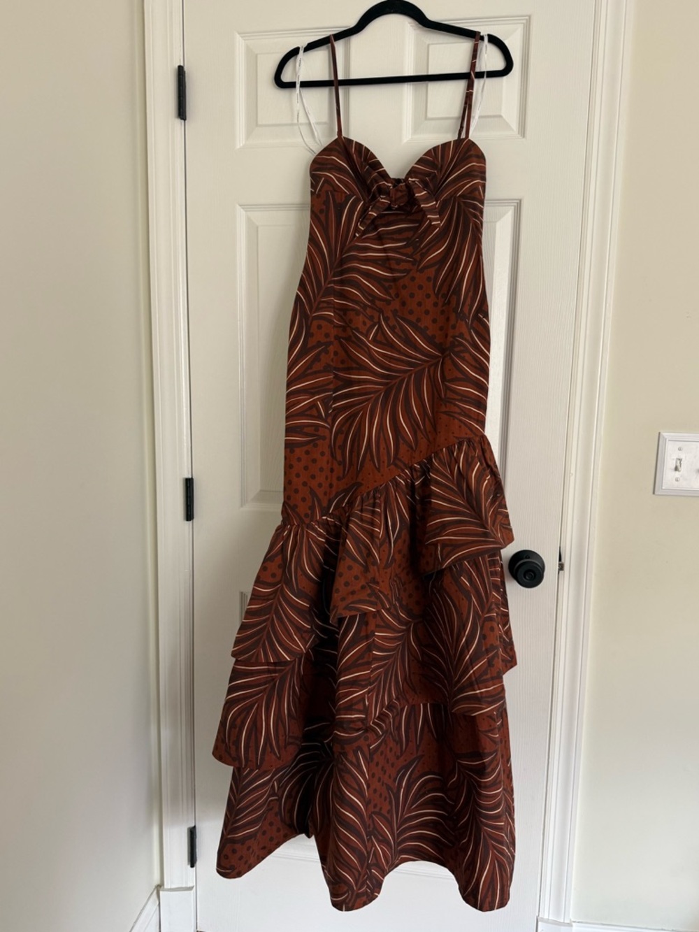 Retrofete Starla Polka Dot Botanical Leaves Maxi Dress Brown - Picture 2 of 9